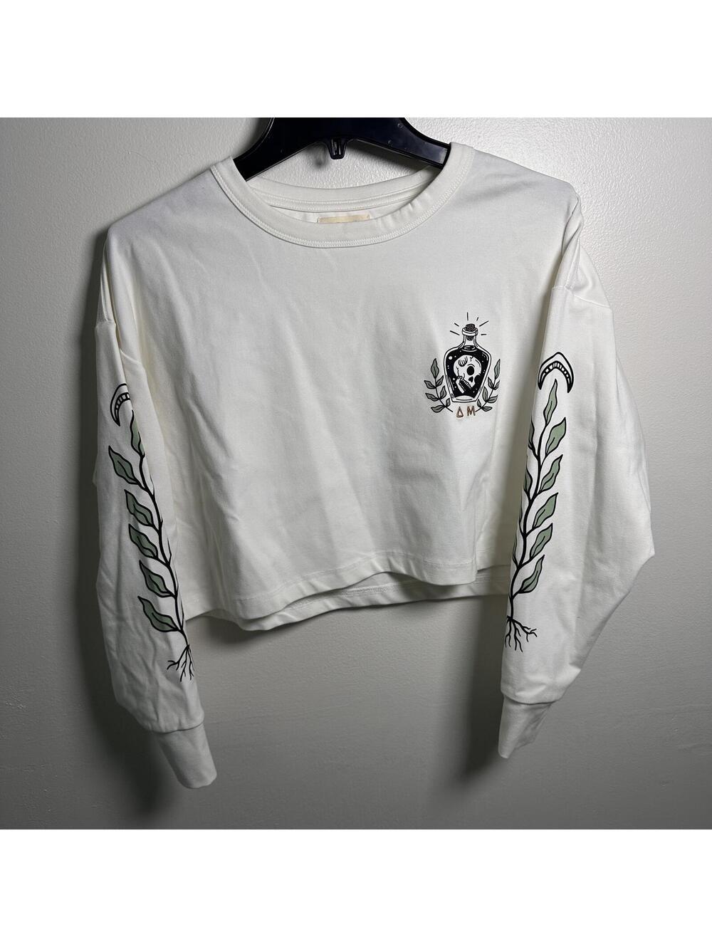 Octopied Mind White Cropped Long Sleeve Shirt X-Small